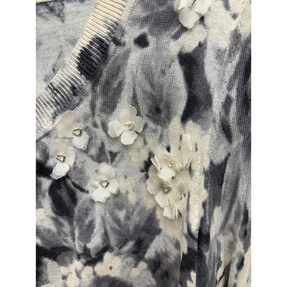 Talbots Gray White Cardigan, Floral, Silk Blend, Embroidered Flowers, Womens S - Picture 3 of 5